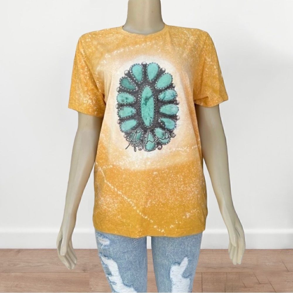 Women's Western Squash Blossom Bleached/Distressed Graphic Tee‎ Size Large